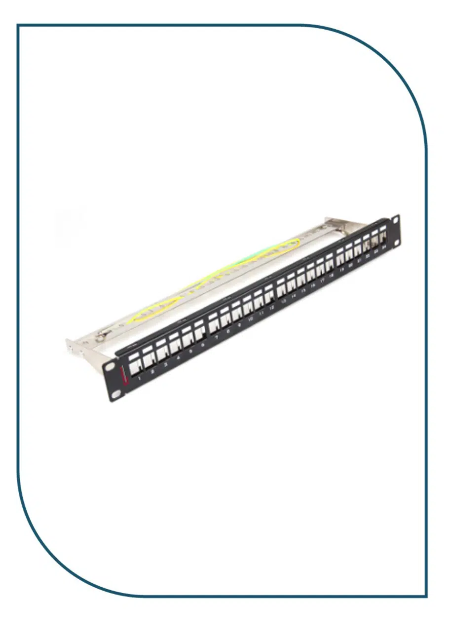 Premium Line 170242402 High Density Shielded 24Port Unloaded Patch Panel for 180° Shielded Die-casting Keystone Jack, 1U, with Cable Management 170242402