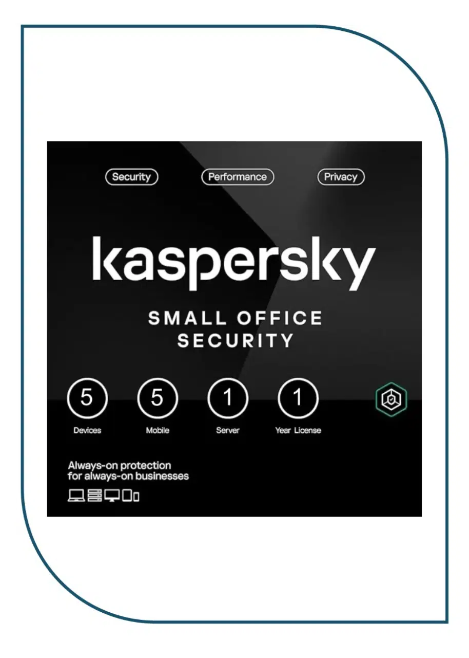 Kaspersky Small Office Security for Desktops, Mobiles and File Servers Middle East Edition. 5-Mobile device; 5-Desktop; 1-FileServer; 5-User 1 year Base Download Pack KL4541IDEFS