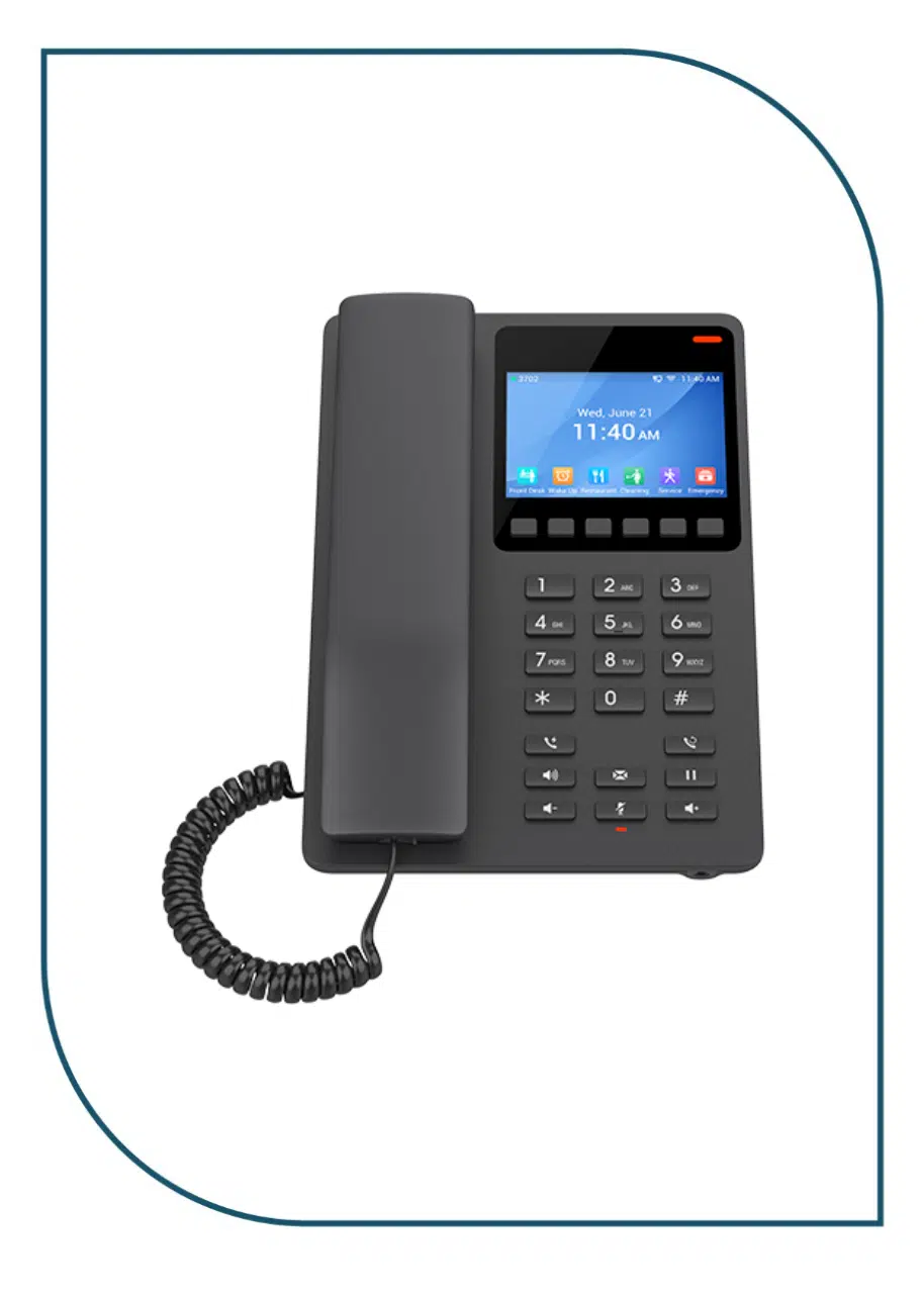 Grandstream GHP631W Compact Hotel IP Phone, 2 SIP accounts, 2 lines, 1x Ethernet 10/100 PoE, Wi-Fi, 480x320 (3.5") Color LCD, 12V/0.5A PSU, Black GHP631W