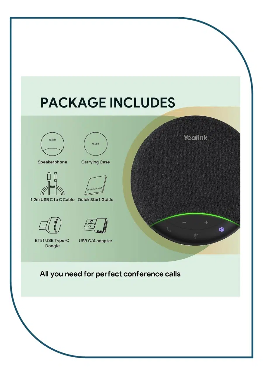 Yealink SP92 with Dongle USB-C/A – Portable Bluetooth USB Speakerphone SP92