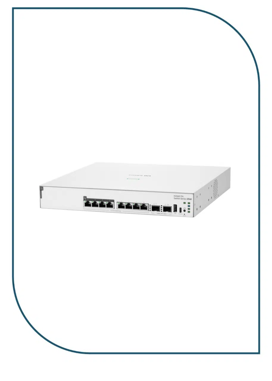 HPE Networking Instant On (1940) 8× multi-gigabit RJ-45 ports (4× Class 6 PoE) and 2× 1/10GbE SFP+ uplink ports. Hybrid Access Switch – S4A36A S4A36A